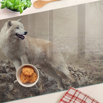Glass kitchen board Wolf on a rocky mountain