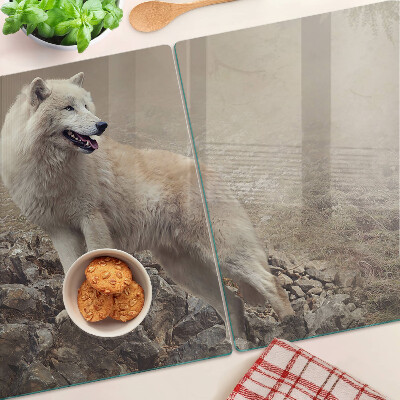 Glass kitchen board Wolf on a rocky mountain