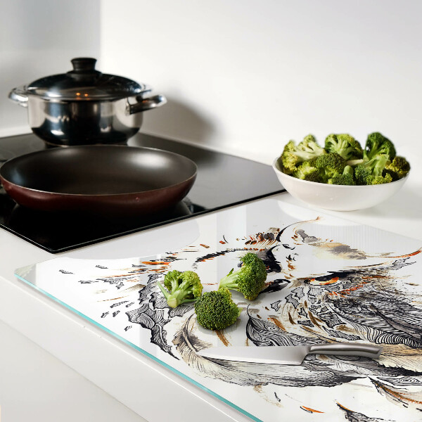 Chopping board Owl with feathers
