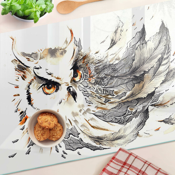 Chopping board Owl with feathers