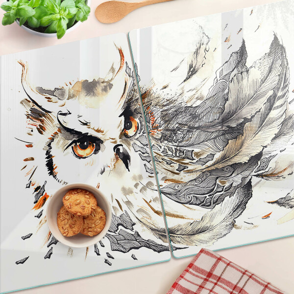 Chopping board Owl with feathers