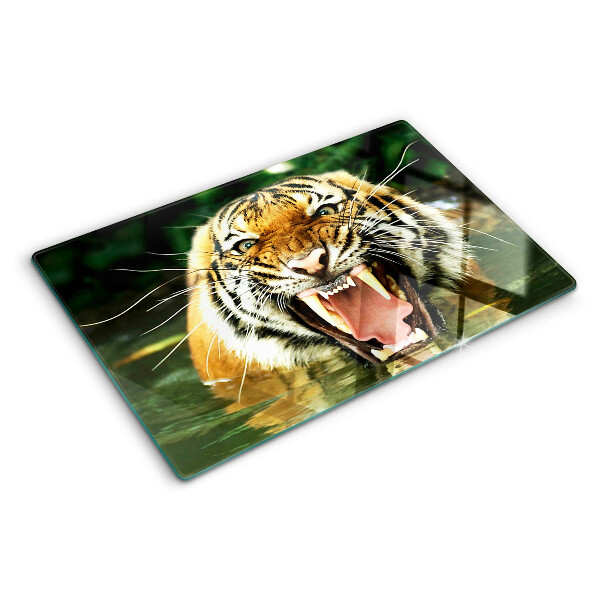 Chopping board glass Tiger on the attack