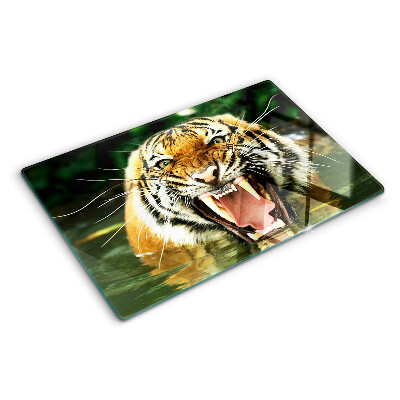Chopping board glass Tiger on the attack