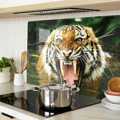 Chopping board glass Tiger on the attack