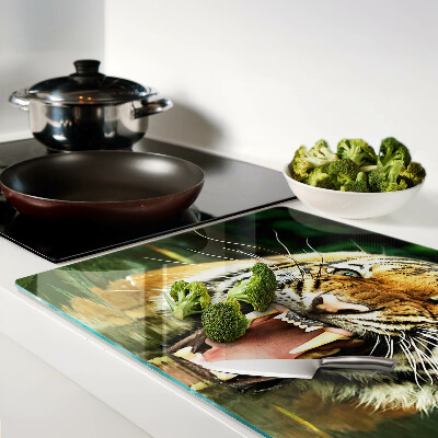 Chopping board glass Tiger on the attack