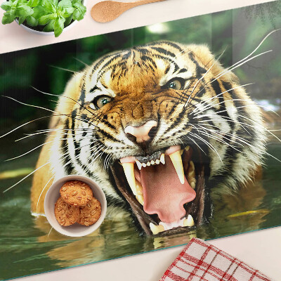 Chopping board glass Tiger on the attack