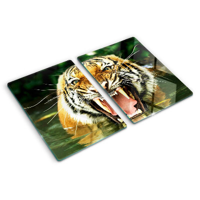 Chopping board glass Tiger on the attack