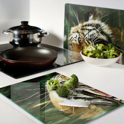 Chopping board glass Tiger on the attack