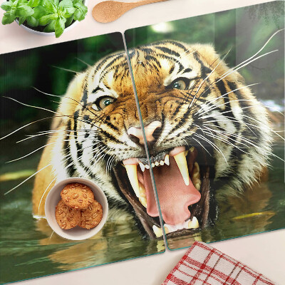 Chopping board glass Tiger on the attack