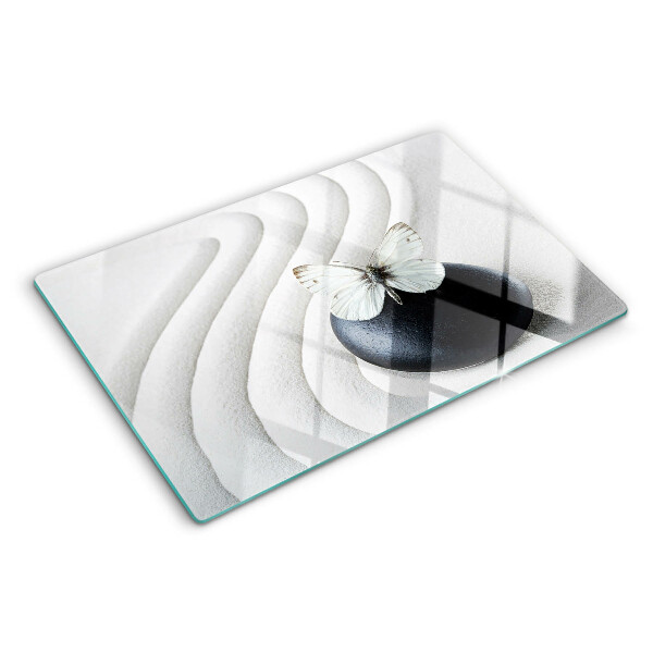 Glass chopping board Butterfly motif on stone