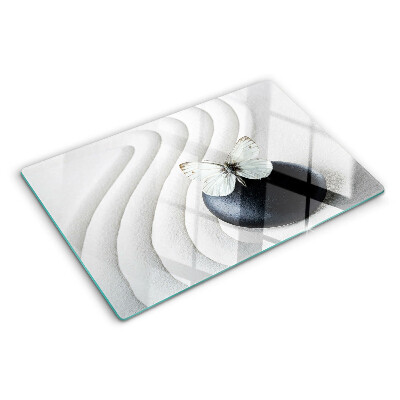 Glass chopping board Butterfly motif on stone