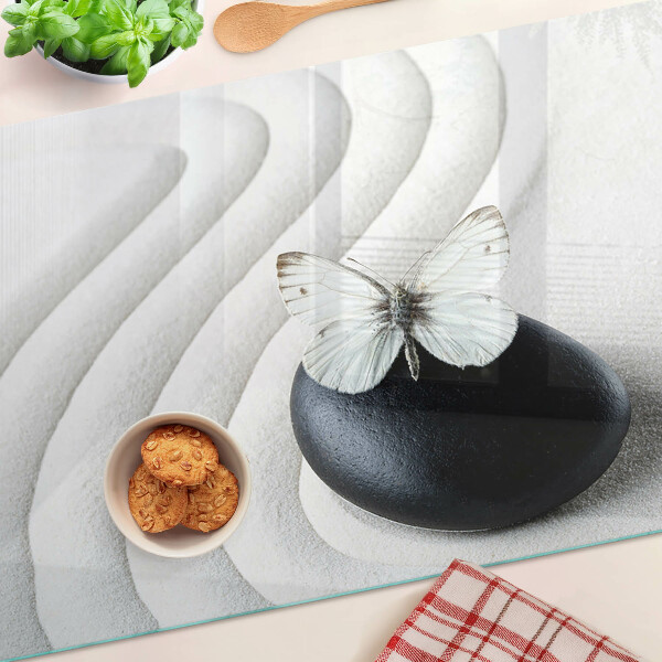 Glass chopping board Butterfly motif on stone
