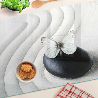 Glass chopping board Butterfly motif on stone