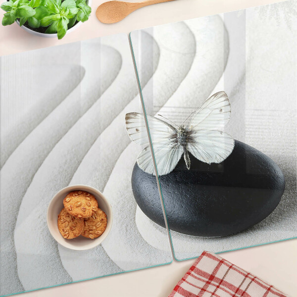 Glass chopping board Butterfly motif on stone
