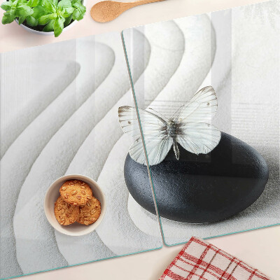 Glass chopping board Butterfly motif on stone