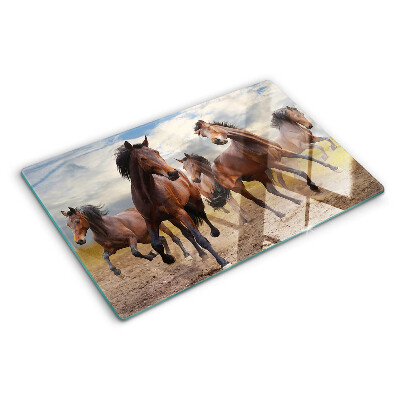 Glass kitchen board Horses running in the pasture