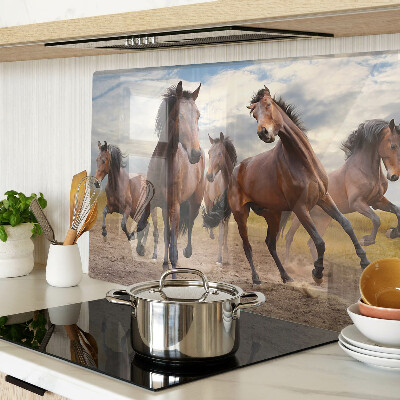 Glass kitchen board Horses running in the pasture