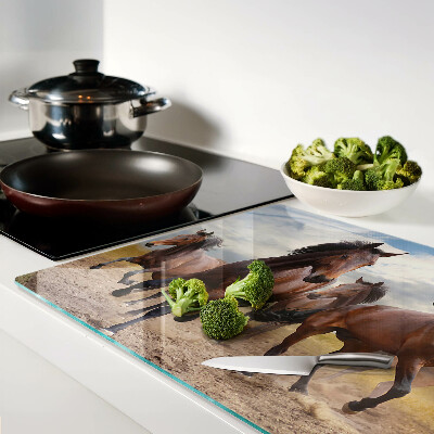 Glass kitchen board Horses running in the pasture