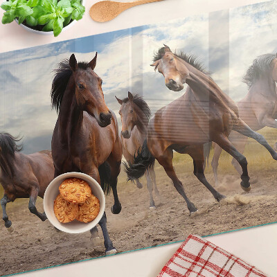 Glass kitchen board Horses running in the pasture