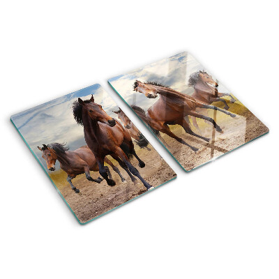Glass kitchen board Horses running in the pasture