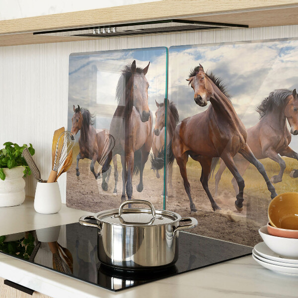Glass kitchen board Horses running in the pasture