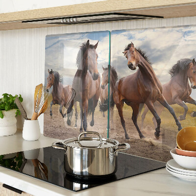 Glass kitchen board Horses running in the pasture