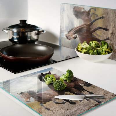 Glass kitchen board Horses running in the pasture
