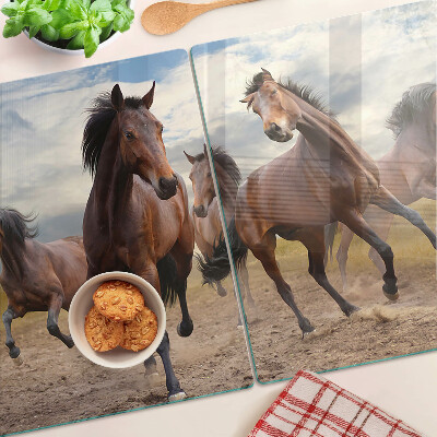 Glass kitchen board Horses running in the pasture
