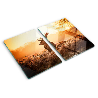 Glass chopping board Deer against the sunset background