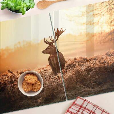 Glass chopping board Deer against the sunset background