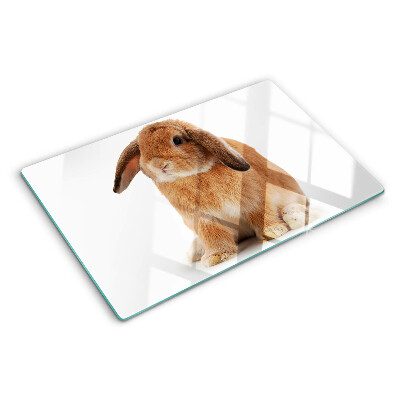 Glass cutting board Rabbit on a white background