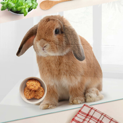 Glass cutting board Rabbit on a white background