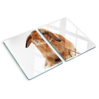 Glass cutting board Rabbit on a white background