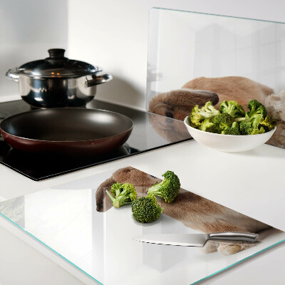 Glass cutting board Rabbit on a white background