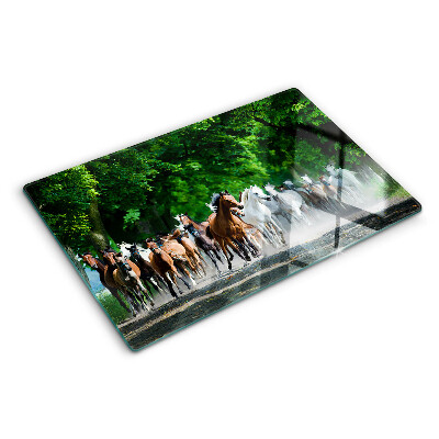 Chopping board glass Galloping horses in nature