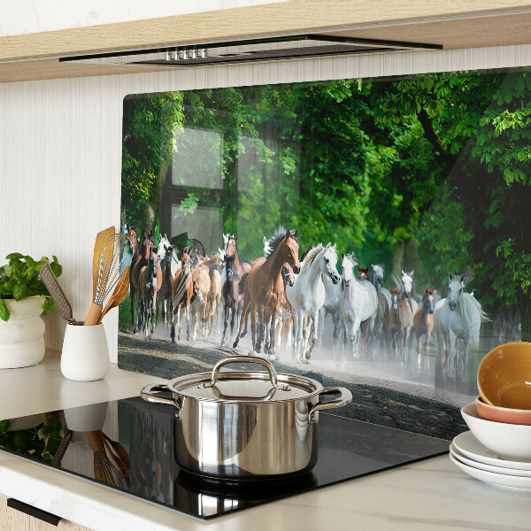 Chopping board glass Galloping horses in nature