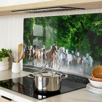 Chopping board glass Galloping horses in nature
