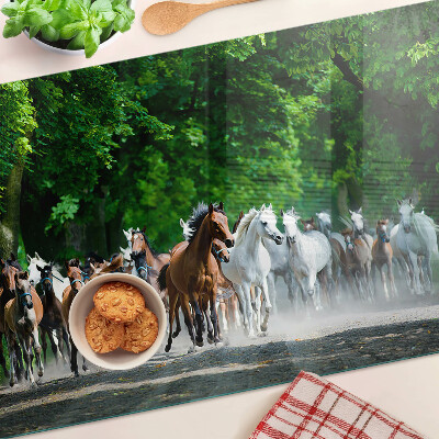Chopping board glass Galloping horses in nature