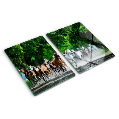 Chopping board glass Galloping horses in nature