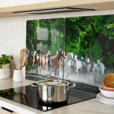 Chopping board glass Galloping horses in nature