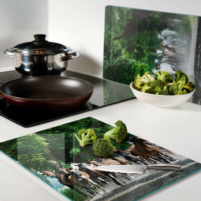 Chopping board glass Galloping horses in nature