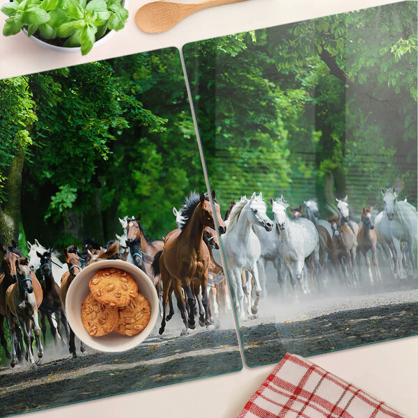 Chopping board glass Galloping horses in nature