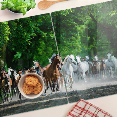 Chopping board glass Galloping horses in nature