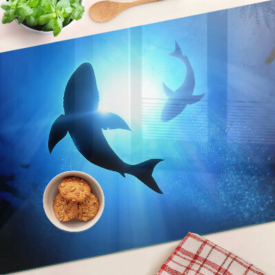 Glass chopping board Sharks in underwater light