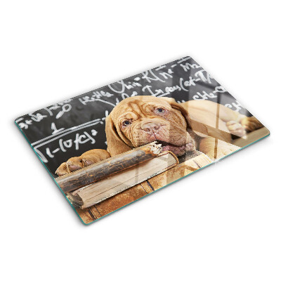 Glass cutting board Dog with books and a blackboard