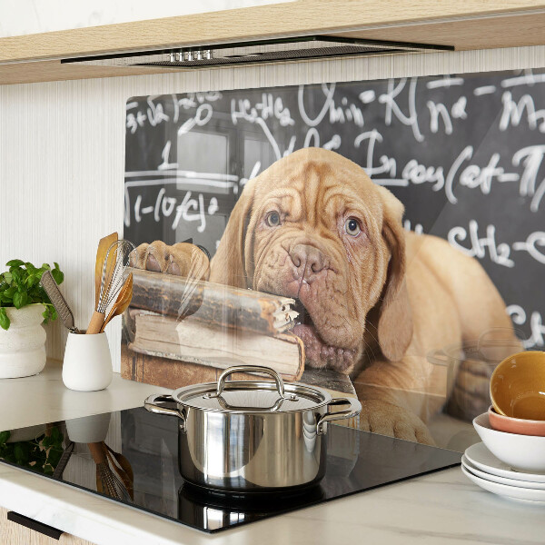 Glass cutting board Dog with books and a blackboard