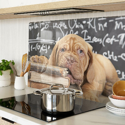 Glass cutting board Dog with books and a blackboard