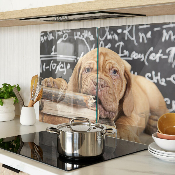 Glass cutting board Dog with books and a blackboard