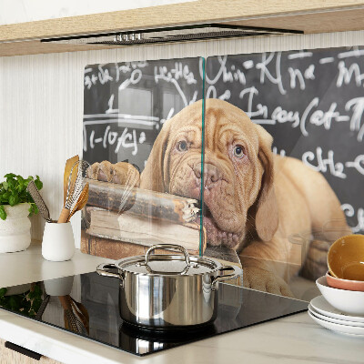 Glass cutting board Dog with books and a blackboard