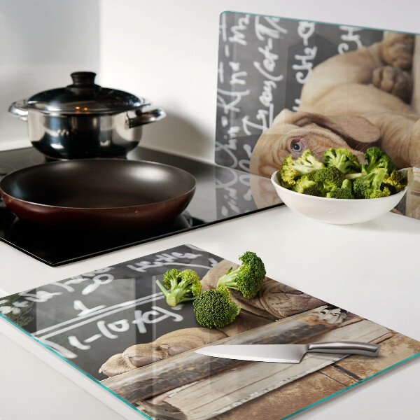 Glass cutting board Dog with books and a blackboard